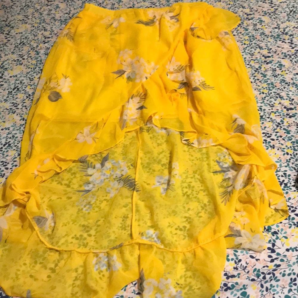 Bright yellow asymmetrical skirt